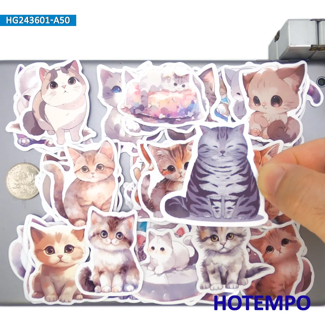 Cute Cats Stickers, Cartoon Kittens Animals, Watercolor Painting Style, for DIY Creative Decoration, Funny Sticker, 20/30/50PCS