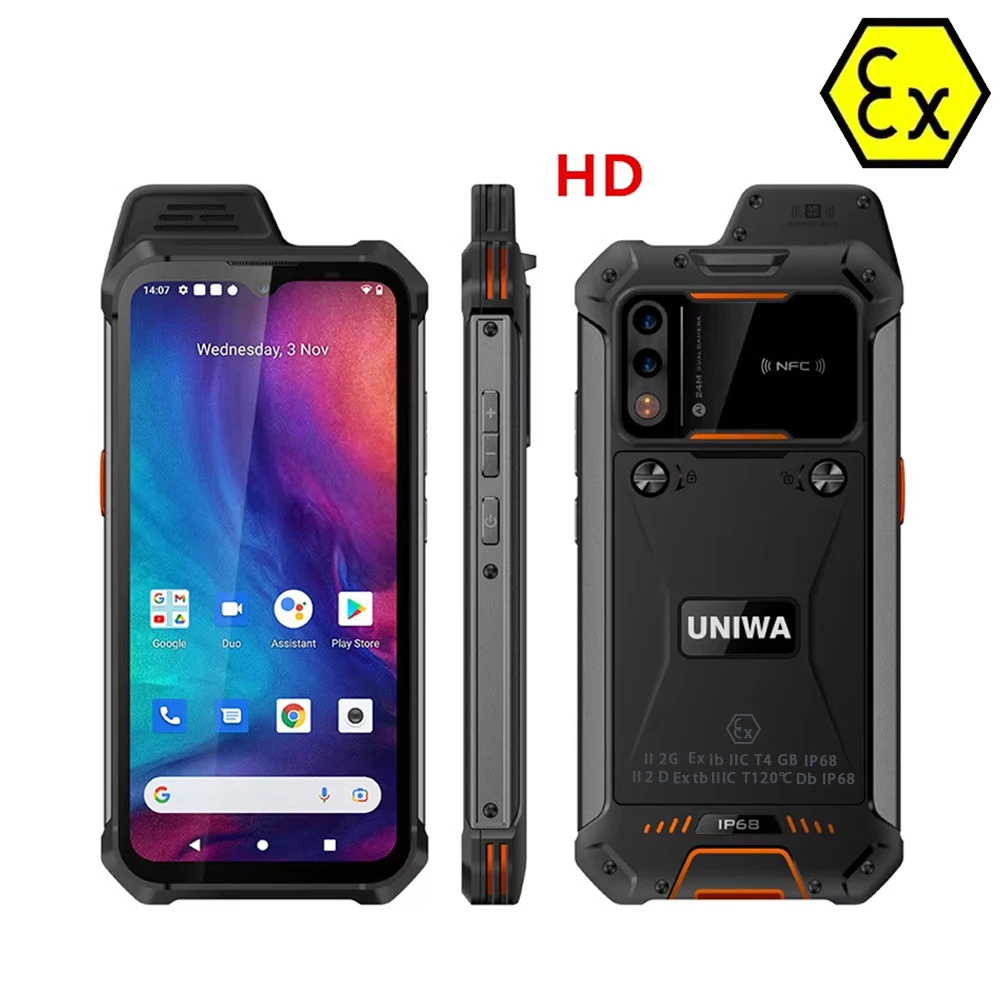 UNIWA W888 ATEX Explosie IP68 Walkie Talkie 6,3 inch HD Octa Core 4GB 64GB 4400mAh Smartphone Andriod NFC ATEX-certificaat