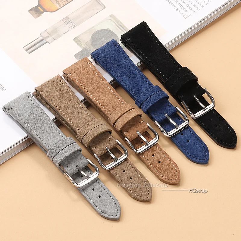 Suede Leather Watch Strap Vintage Brown Watch Band 20mm 22mm with Quick Release WatchBand Wristband Accessories for Women Men