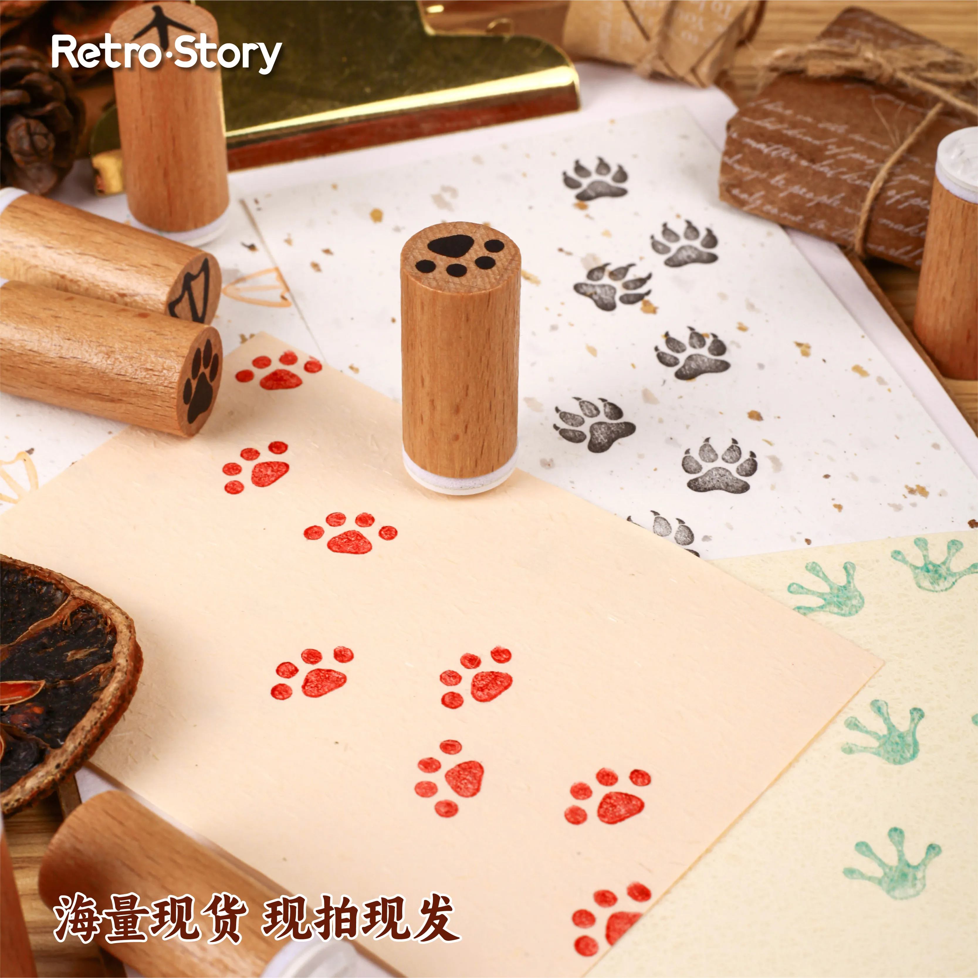1 pc vintage pegadas de animais de estimação carimbo de borracha de madeira forma de garrafa diy decoração scrapbooking álbuns selo de madeira planejador diário papelaria