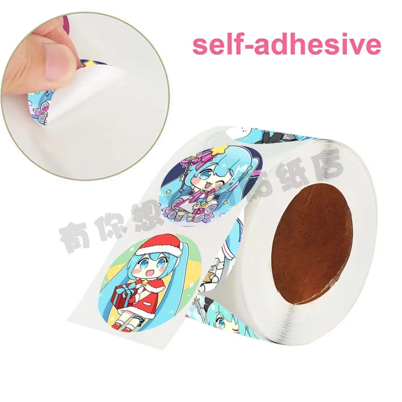 500 قطعة Hatsune Miku ملصق Kawaii ختم التسمية الزخرفية الكرتون الاطفال حفلة الحلوى ملصقات ديكور المغلف ختم سكرابوكينغ #4