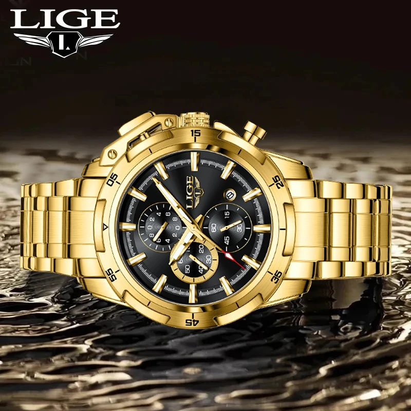 LIGE-Montre à quartz étanche pour homme, grandes montres pour homme, montres-bracelets de sport, chronographe, date, marque de luxe supérieure