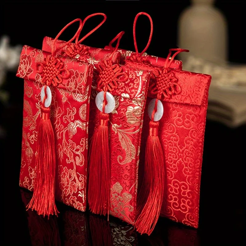 Enveloppe rouge brocart de style chinois, poche porte-bonheur, poche rouge grill avec style chinois, utilisée pour le mariage, l'argent cadeau