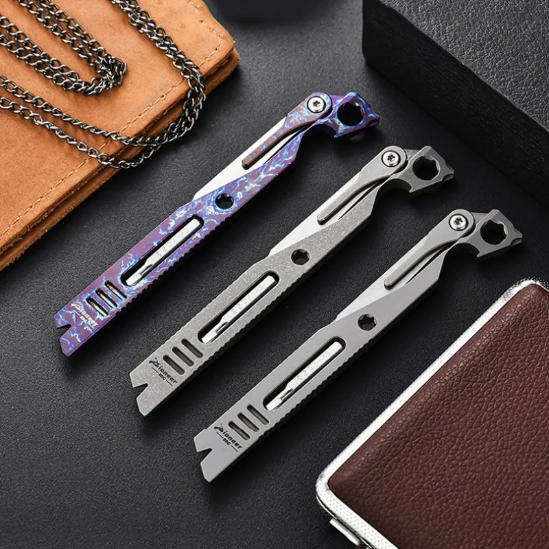 Titanium Alloy Crowbar Multifunctional EDC Tool Bottle Opener Hexagon Wrench Straight screwdriver Folding Knife Outdoor Survival