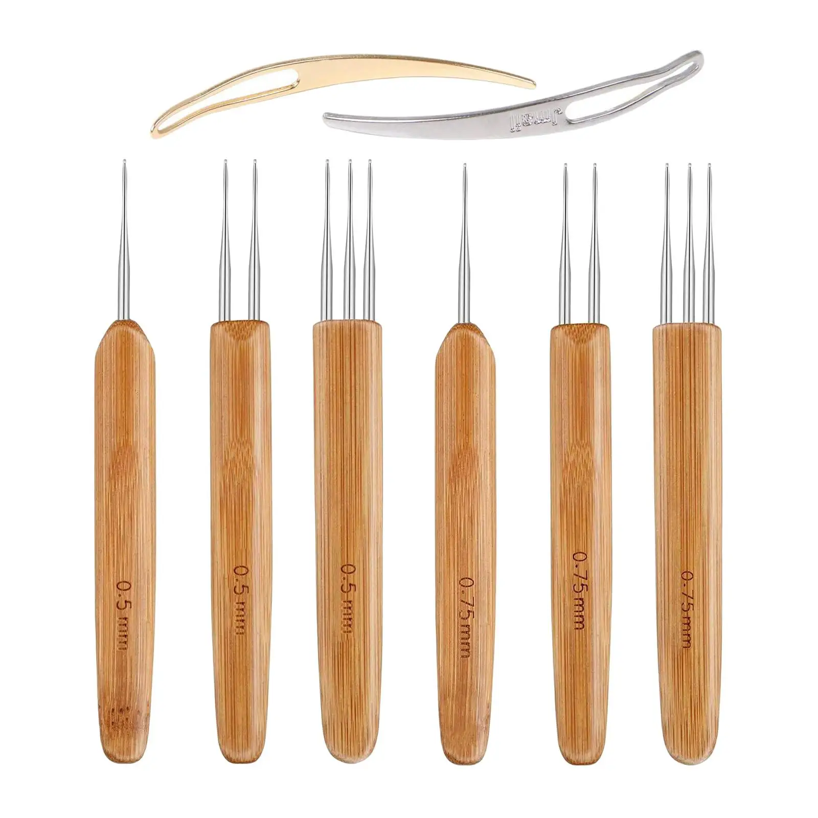 8 Pieces Dreadlock Crochet Hook Set Weaving Tools Stainless Steel With Bamboo Handle Suitable for
