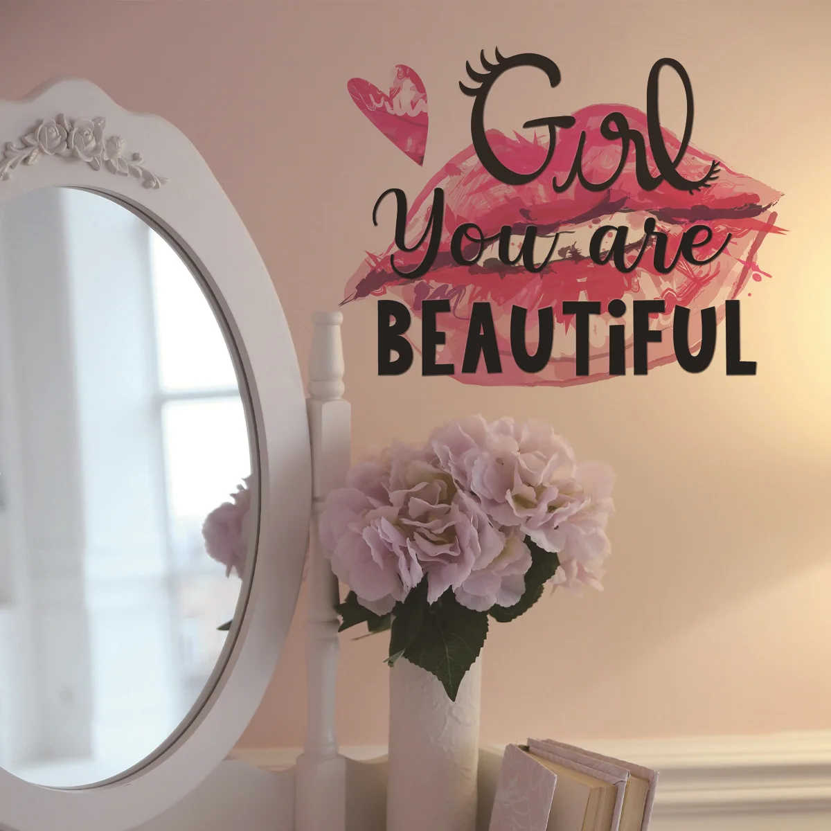 

Red Lip Wall Stickers You are Beautiful Wall Quote Decals Self-adhesive Wall Mural Poster Home Decor