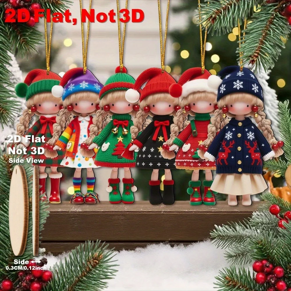 8/16 pièces pendentif de noël 2D pendentif en bois noël coloré poupée couronne charme voiture suspendus ornement maison bureau fêtes décorations