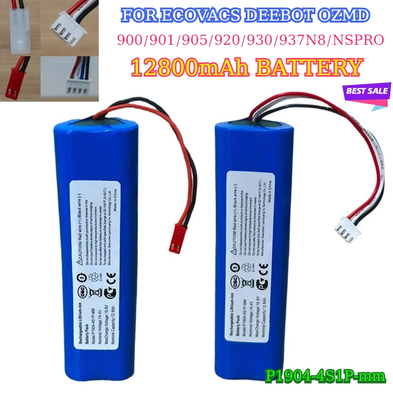

P1904-4S1P-mm 12800mAh 14.4V for Ecovacs Deebot Ozmo 900 901 905 920 930 930 937 N8 Pro Robot Vacuum Cleaner Battery Replacement