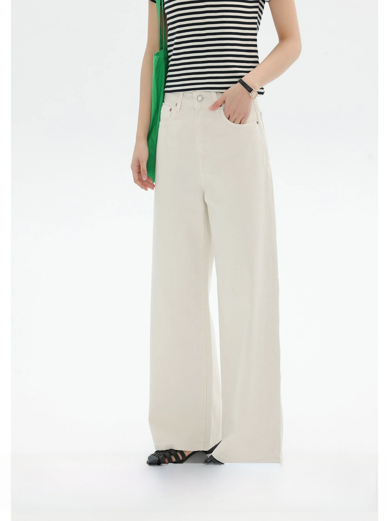

Light Blue Women's Straight Leg Jeans High Waist Cotton Comfortable Breathable Spring Autumn Seasonal Fashionable Casual Pants