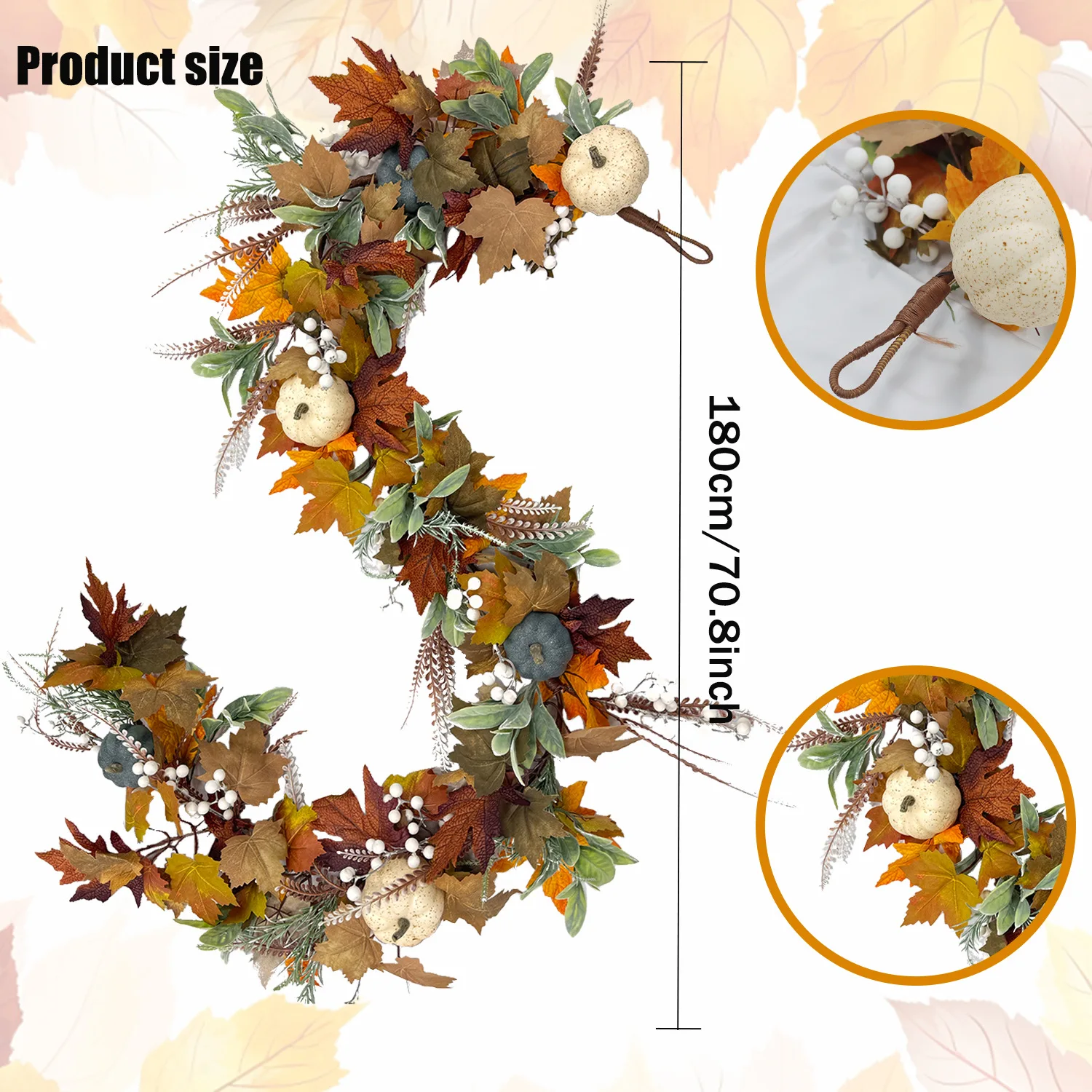 

1.8m Artificial Maple Leaf Pumpkin Rattan For Front Door Thanksgiving Decoration Hanging Rattan Wedding Garden Table Home Decor