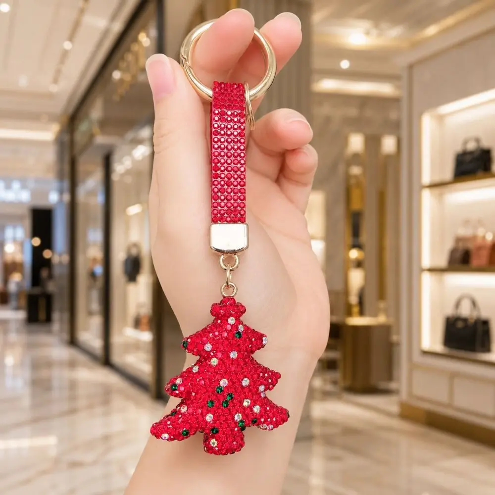 Elk Rhinestone Christmas Keychain Christmas Tree Crutch Santa Claus Keychain Cane Blingbling Metal Xmas Pendant Key Bag Decor