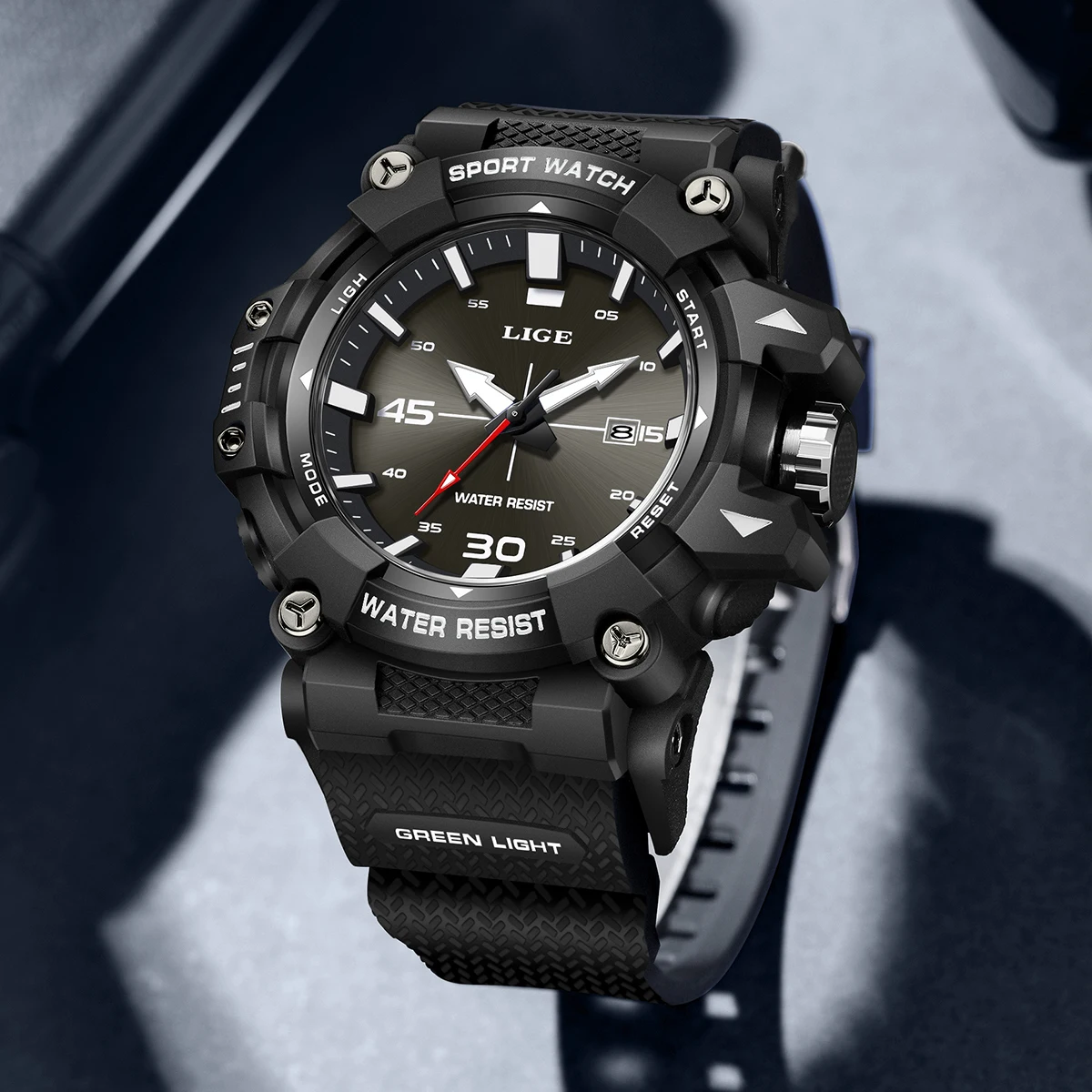 LIGE العلامة التجارية الأعلى G نمط العسكرية الرجال الساعات الذكور موضة الرياضة مقاوم للماء كوارتز ساعات المعصم تاريخ السيارات ساعة Relogio Masculino