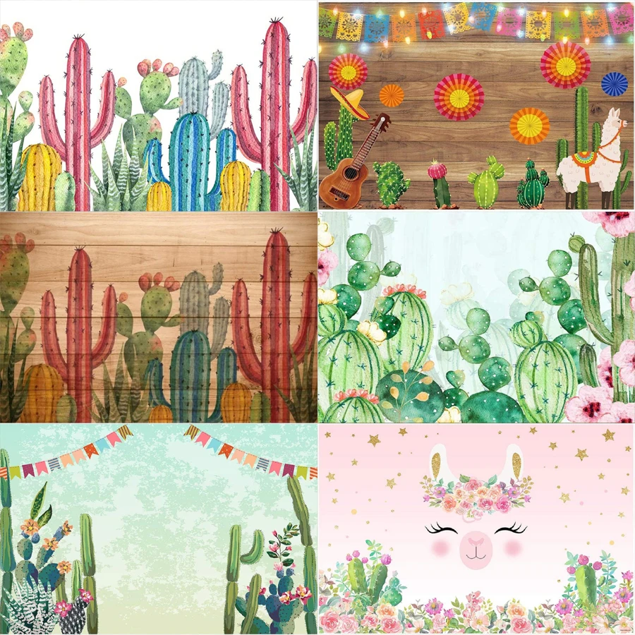 Photography Backdrop Mexico Fiesta Cactus Guitar Party Background Cinco De Mayo Colorful Flags Stripe Paper Flowers Banner Decor