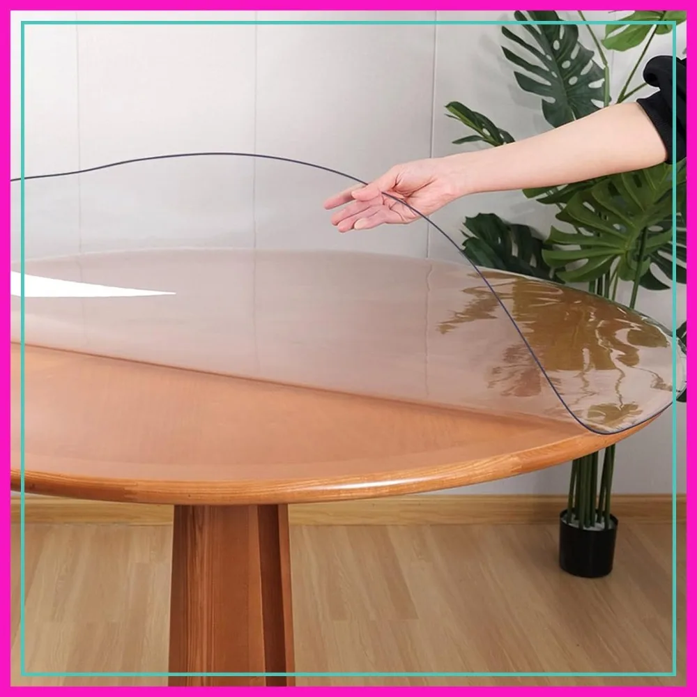 

Round 50'' Clear Plastic Dining Table Protector Waterproof Easy Clean PVC Tablecloth Cover for Kitchen Coffee Desk