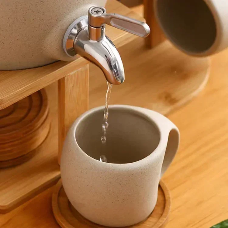 Creative bamboo and porcelain water jug pot pitchers drinks bucket cup saucer ceramics tea sets with faucet