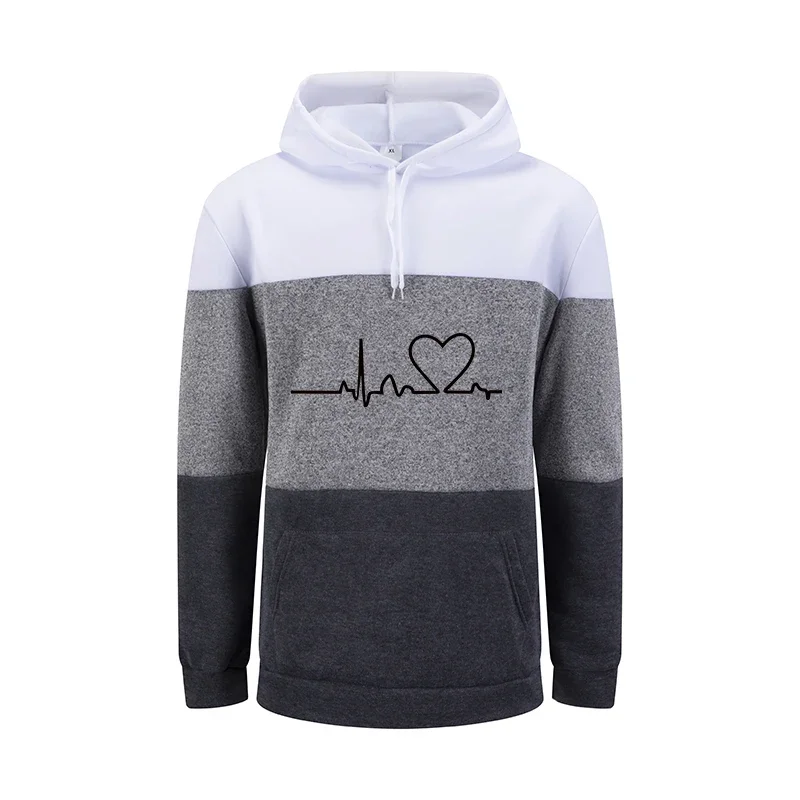 뜨거운 판매 여성 후드 하트 인쇄 캐주얼 스웨터 스포츠 조깅 탑 홈 따뜻한 컴포트 스플 라이스 여성 의류 가을