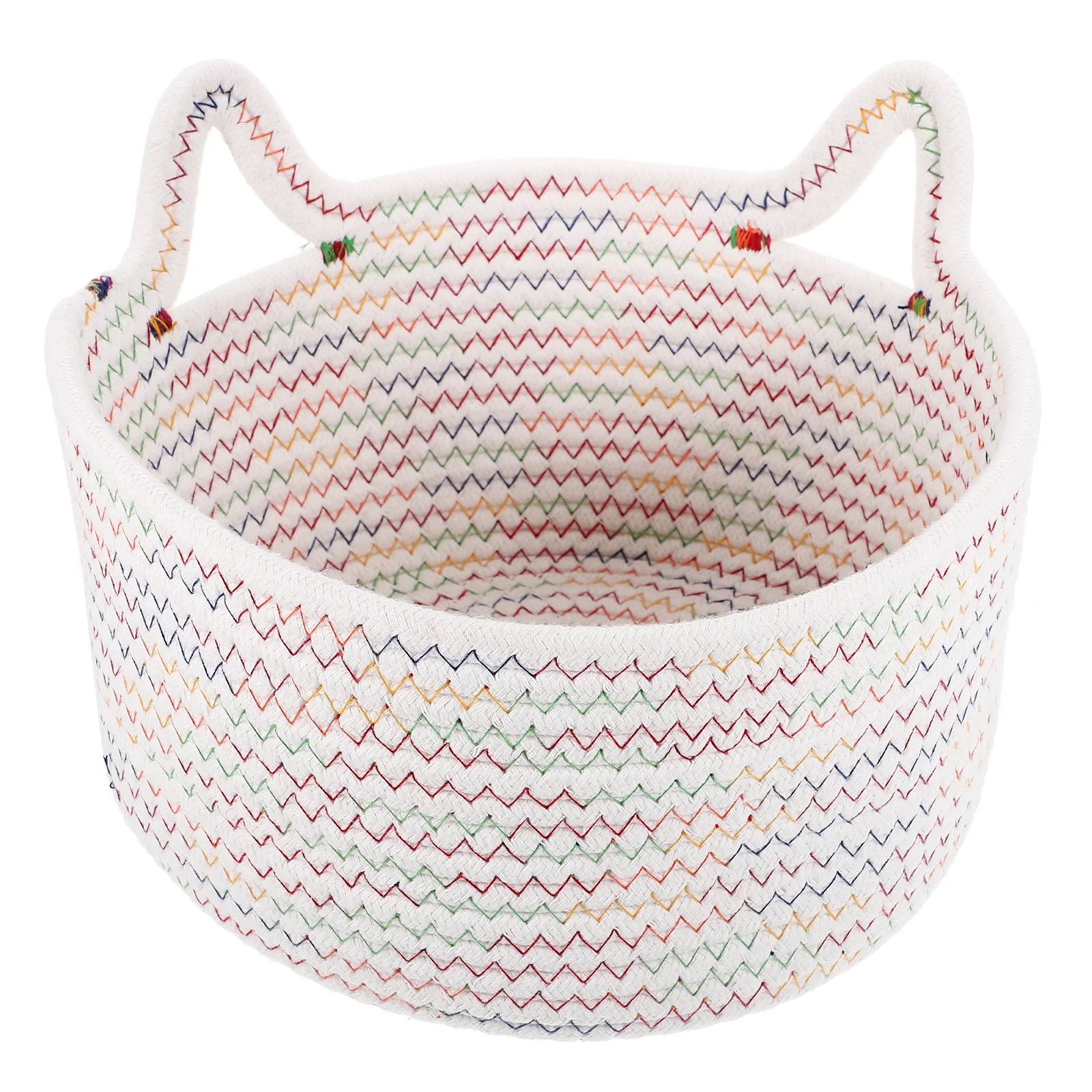 

Cotton Rope Woven Basket Adorable Cat Ear Design Spacious Storage Accessory Decorative Handles Versatile Practical