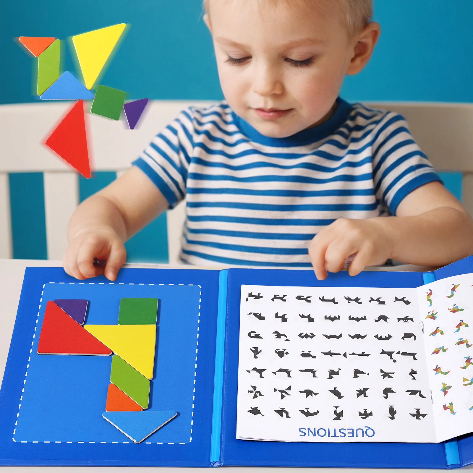 Montessori Wooden Jigsaw Magnetic Tangram Puzzle Book Educational Toys For Kid Learning Logical Game Geometric Shape Block