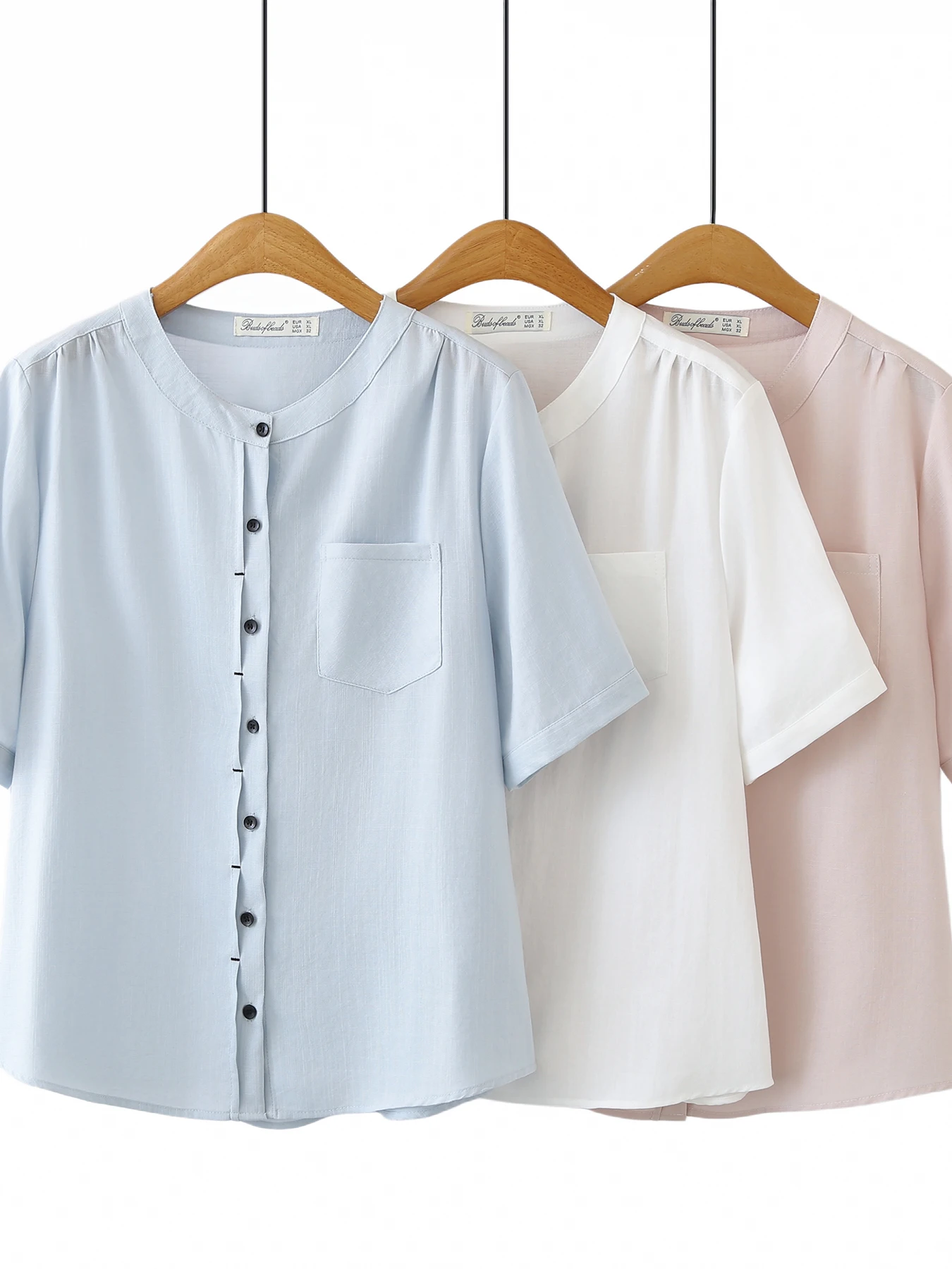 

Casual Style round Neck Short Sleeve Shirt Women's Loose Slimming Button up Cardigan Large Size Top for Summer 2026