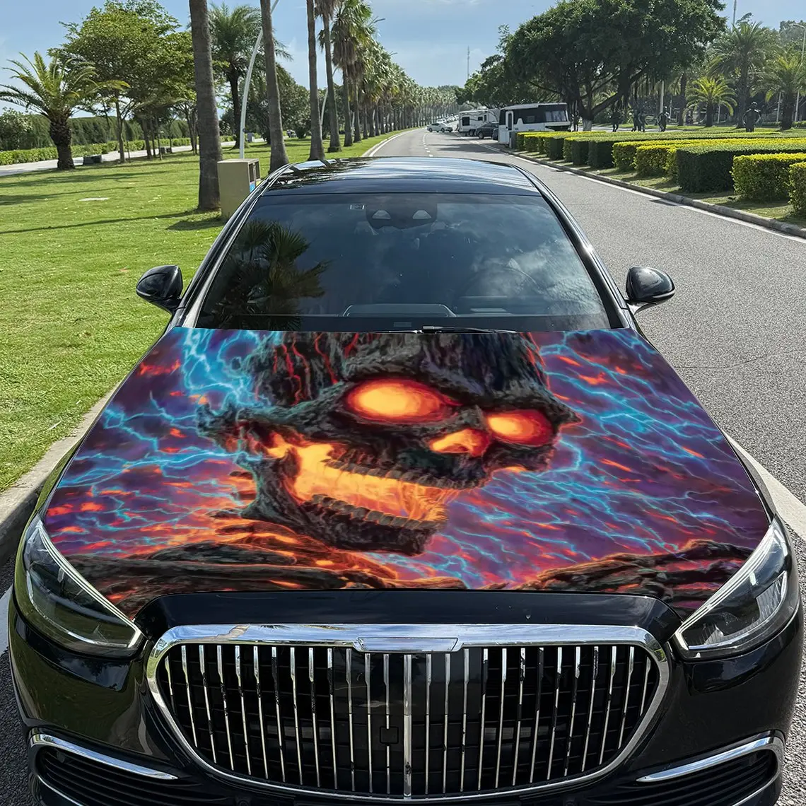 

Dark lava skeleton Car hood packaging sticker, PVC material, self-adhesive waterproof, anti-slip paint, car exterior decoration