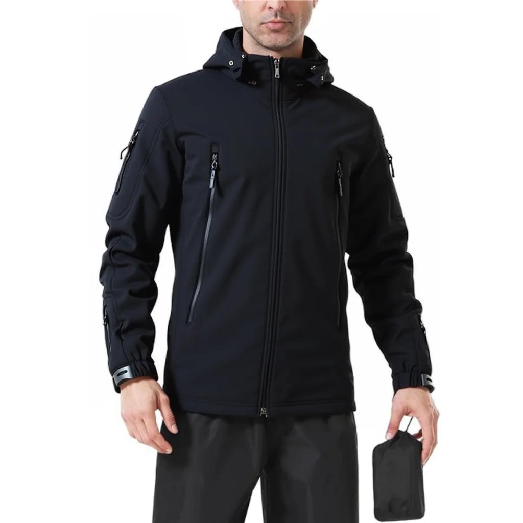 

Mountain Soft Case Jacket Men's Winter Autumn Casual Waterproof Pocket Zipper Trenchcoat Outdoor Sports Hunting Work Hooded Coat