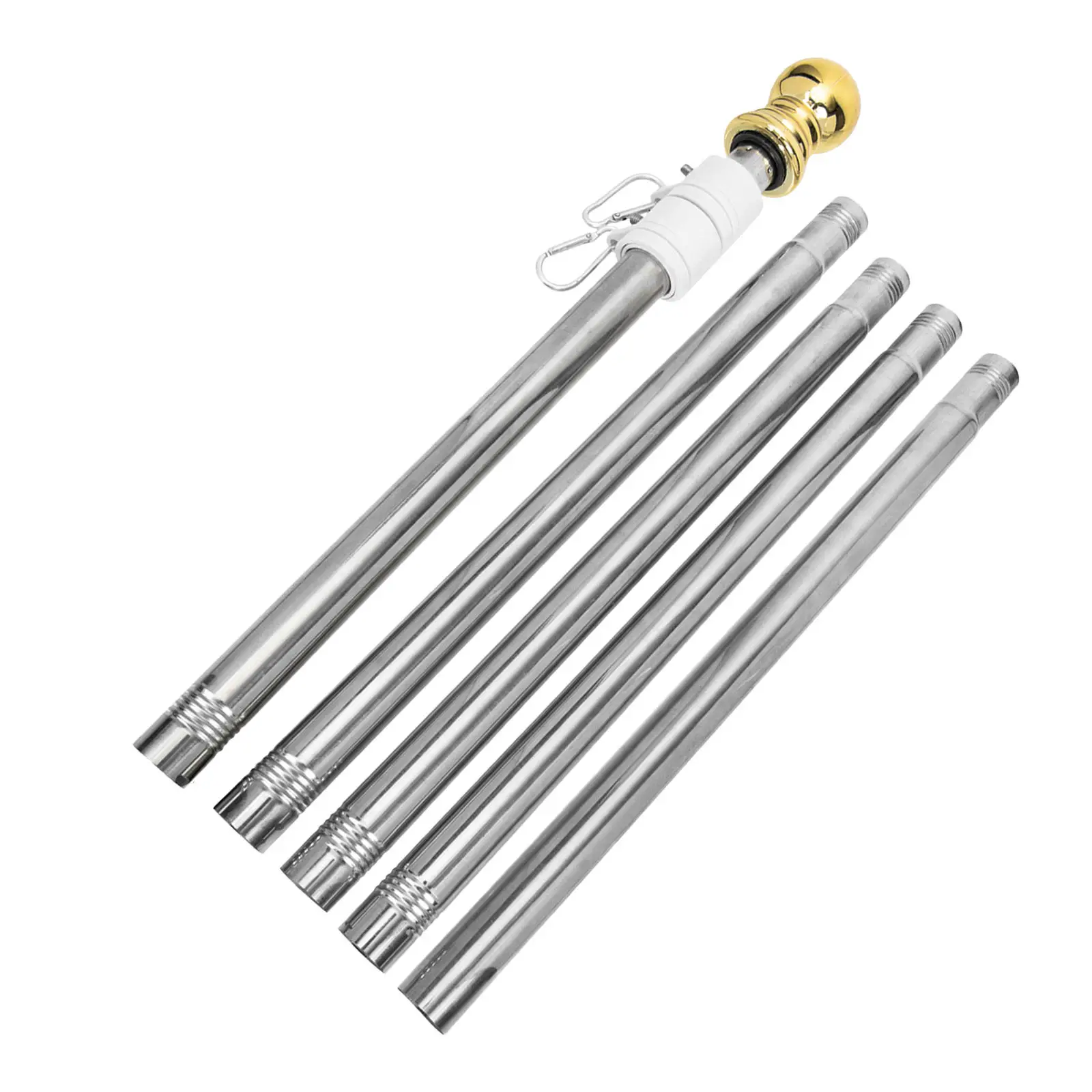 1Set Stainless Steel Flagpole Rustproof Outdoor Flag Pole for Garden Yard Roof Truck Boat Anti-Winding Rotating Ring Detachable