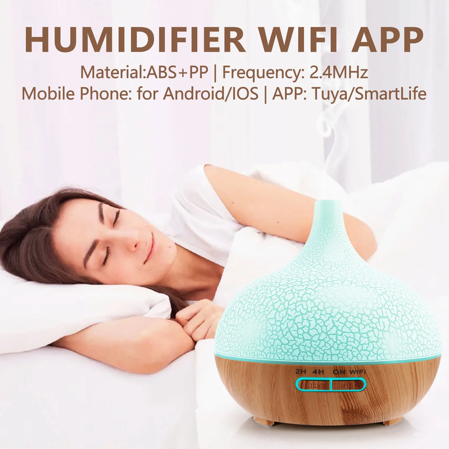 Smart WiFi Essential Oil Diffuser Air Humidifier Works with Alexa Home EU Plug Light Wood