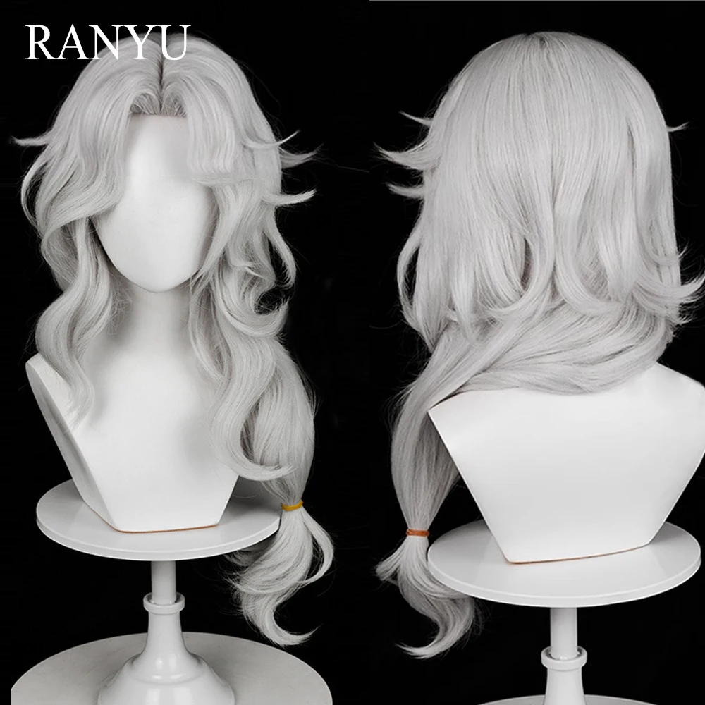 Long Wavy Silver Gray Synthetic Wig Anime Game Cosplay Fluffy Women and Men Heat Resistant Wig for Daily Party