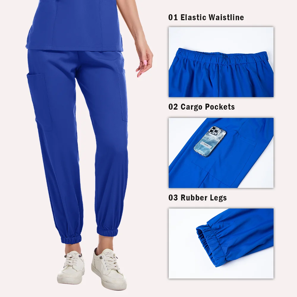 의료 유니폼 여성 작업복 스트레치 스크럽 세트 간호사 스크럽 간호사 액세서리 v 넥 반팔 스트레이트 맨 바지 세트