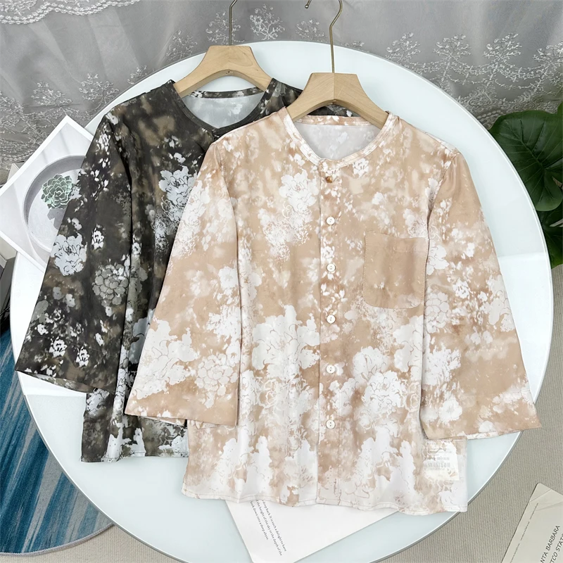 

Элегантная женская рубашка с градиентным принтом в стиле феи, с круглым вырезом и рукавами 3/4, модная повседневная свободная блузка с длинными рукавами