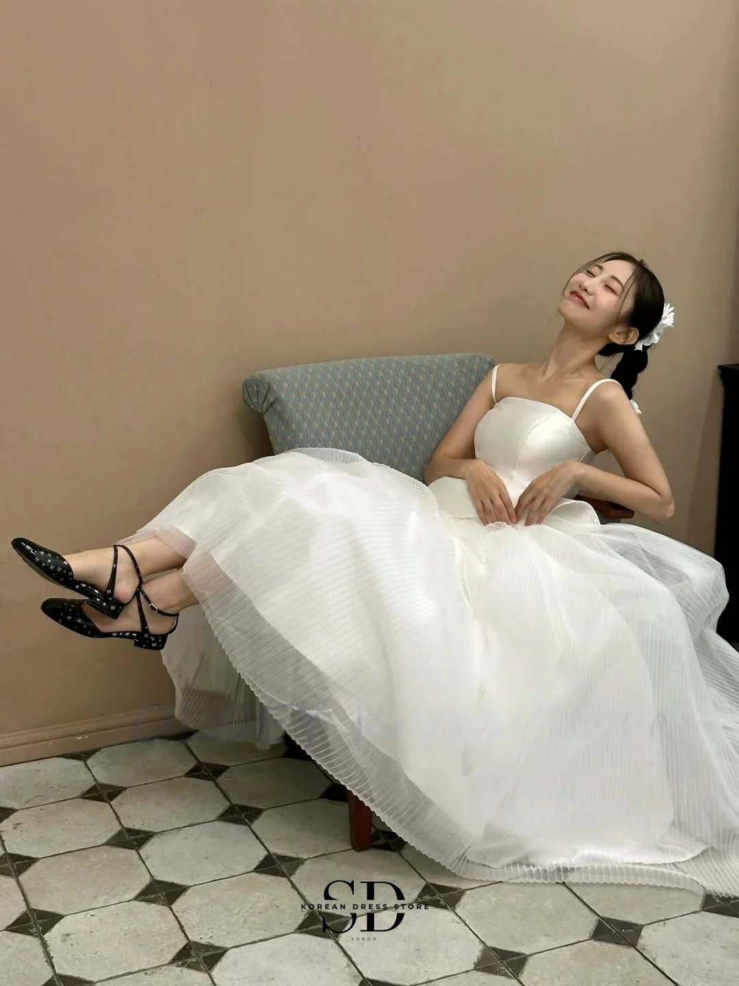 Sondr 2025 새로운 스파게티 스트랩 한국 웨딩 드레스 맞춤형 a 라인 새틴과 얇은 명주 그물 신부 셀프 웨딩 드레스 사진 촬영