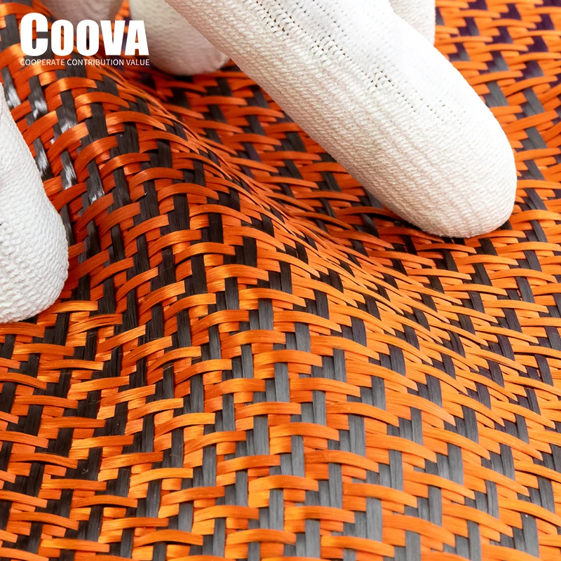 F247 COOVA 3K Orange Kevlar &Carbon Fiber Fabric Cloth Aircraft Pattern Weave Fibra De Carbono Kevlar Jacquard Use For DIY