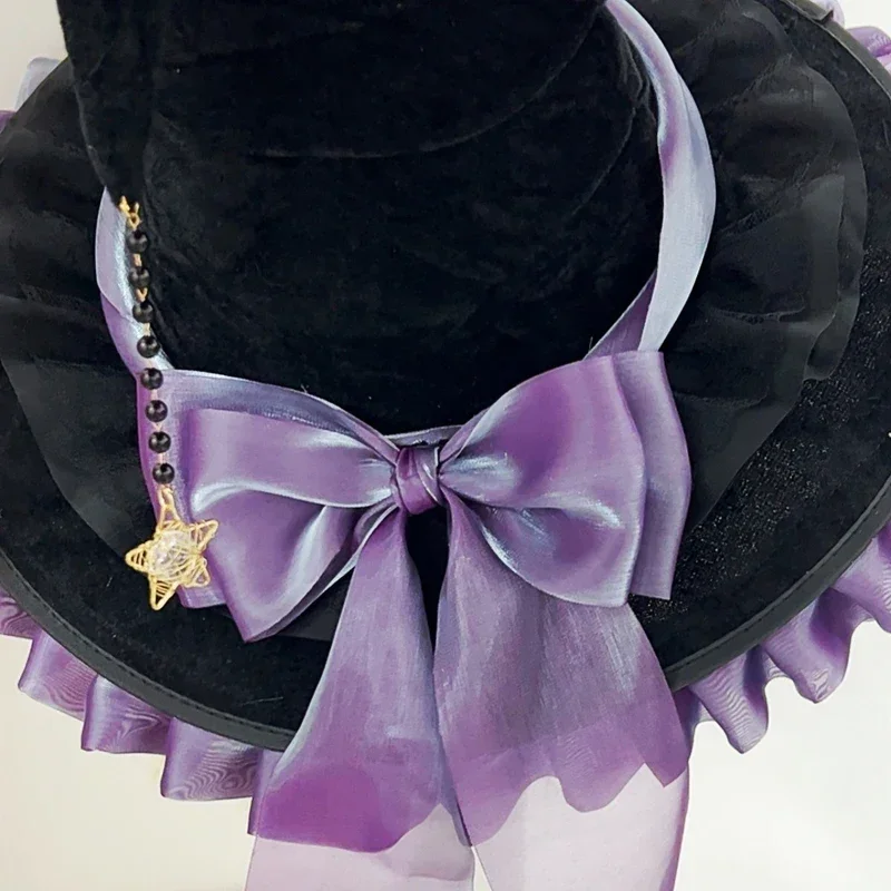 Elegant Witch Hat with Bowknot Spooky Ruched Adjustable Halloween Costume Accessory for Womenwizard Hat Party Supplies