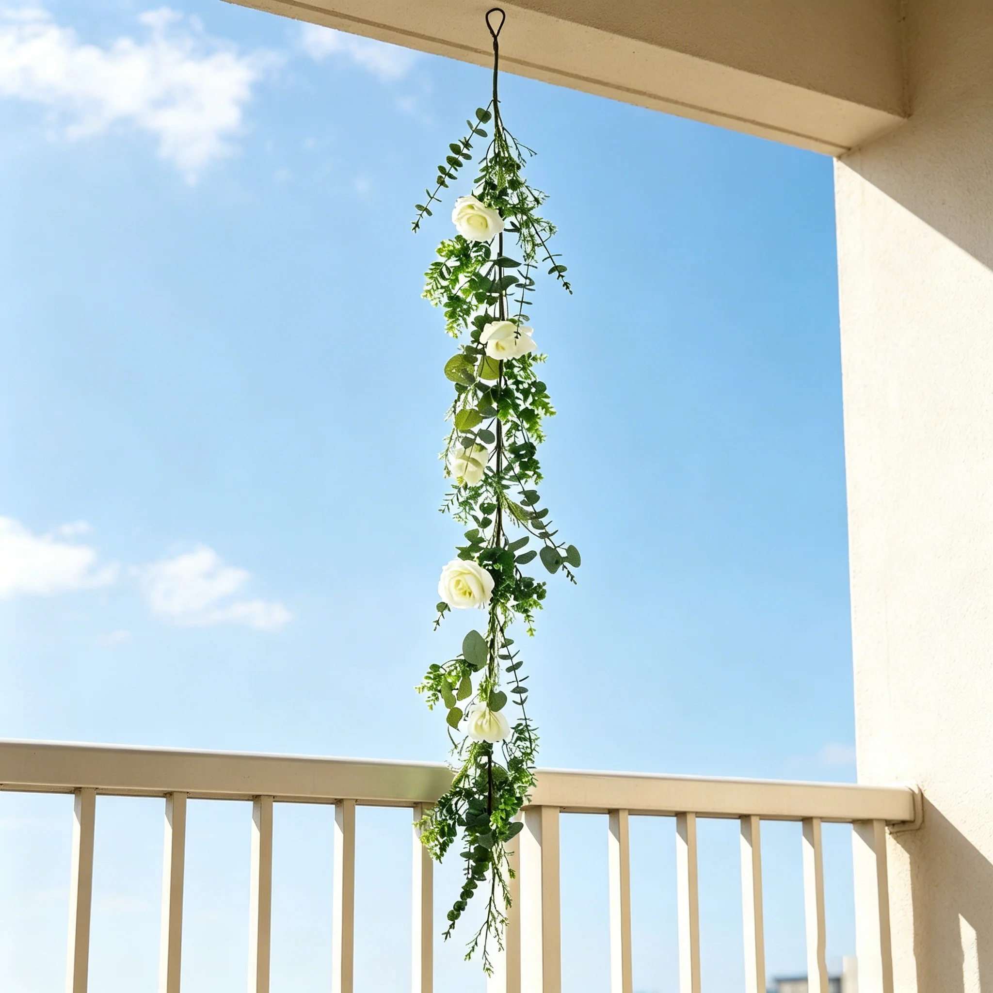 175cm 69inch Artificial White Rose Vine, Greenery Swag for Wedding Backdrop, Window, Fireplace, Party Entryway Ornament