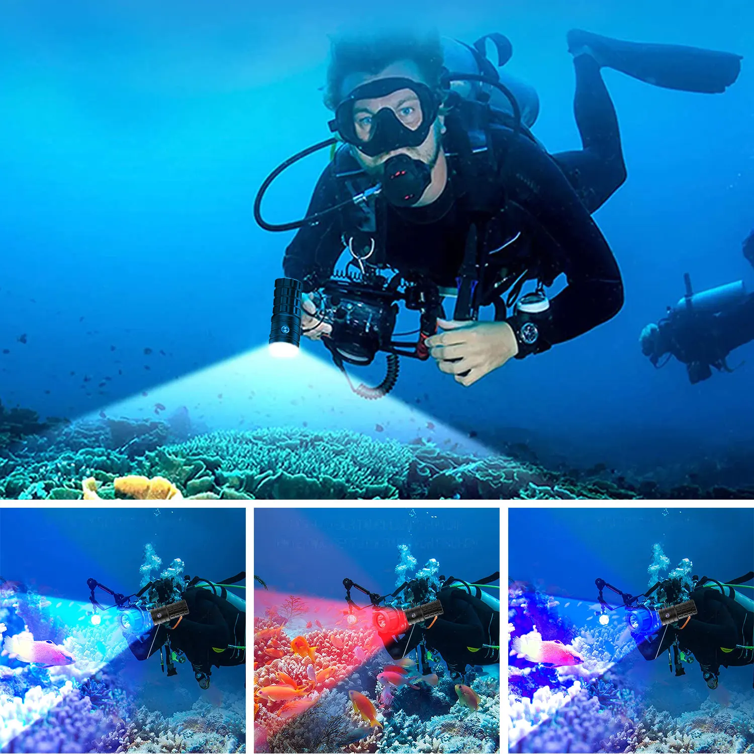 Senter menyelam profesional 10000LM, senter menyelam profesional IPX8 bawah air 100m, lampu tahan air untuk menyelam Scuba berburu fotografi