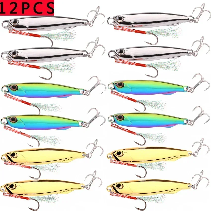 12pc Spinner Bait Metal Jig Fishing Lure Sea Bait 60g 40g 30g 20g 15g 10g 7g Jigging Lures Far Throw Wobblers Swimbait Bass Pike