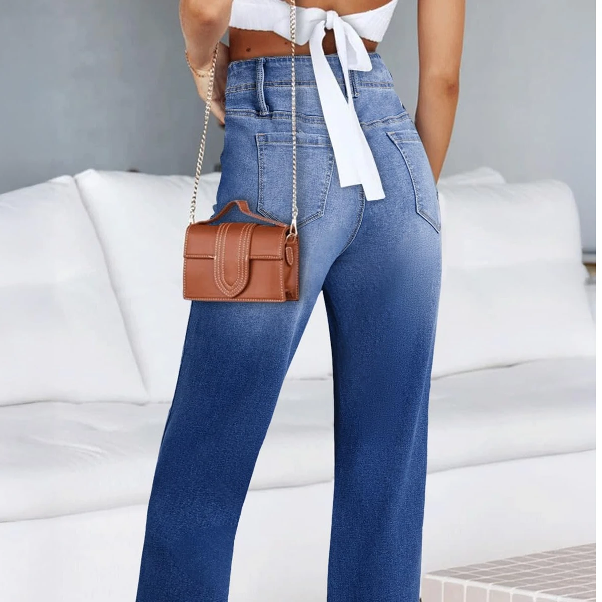 Y2Kファッション レディース ヴィンテージ風 ウォッシュド ストレッチ スリムフィット デニムパンツ ハイウエスト ファッション トレンド カジュアル トラウザーズ