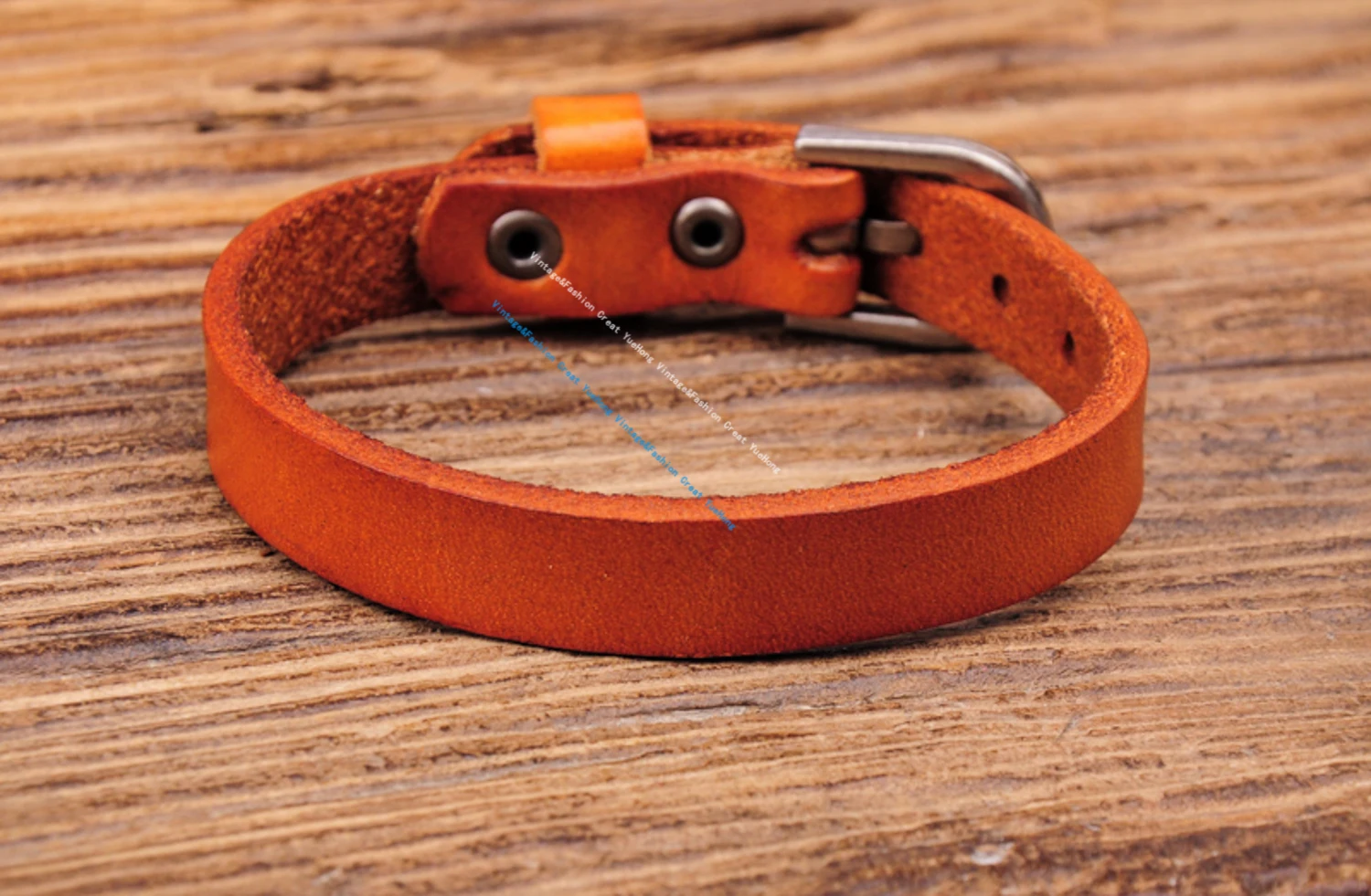 G458 Orange Simply Cool Biker Single Wrap Genuine Leather Bracelet Buckle Cuff Men\'s