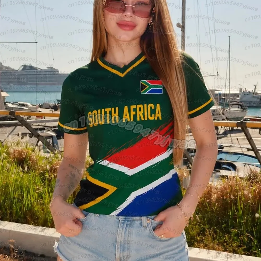 26 Sommer-Fußballtrikots für Damen und Herren aus Südafrika, Cheerleader-Kurzarm-T-Shirts, lässige O-Ausschnitt-Sport-T-Shirts, Damen-T-Shirt – Detail 3