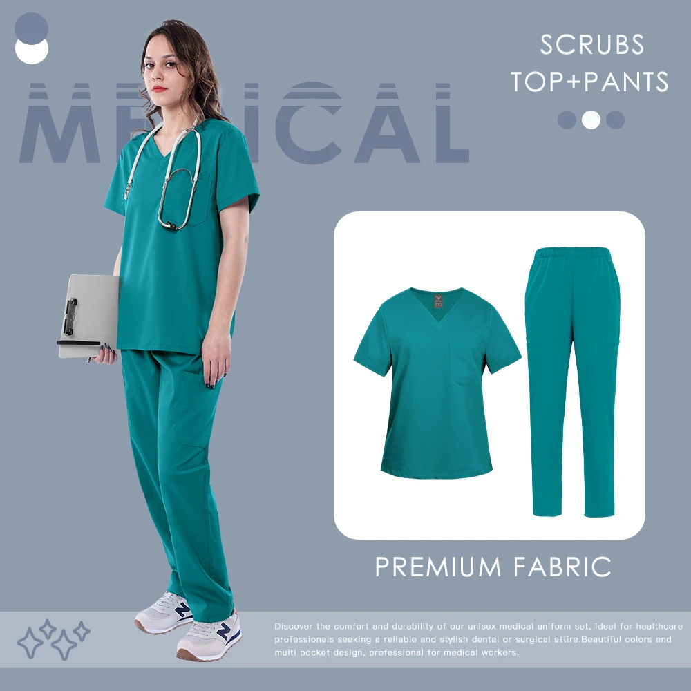 S-XXXL uniforme médico hospital esfrega conjunto feminino manga curta uniformes cirúrgicos laboratório superior calça médico roupas workwear acessórios
