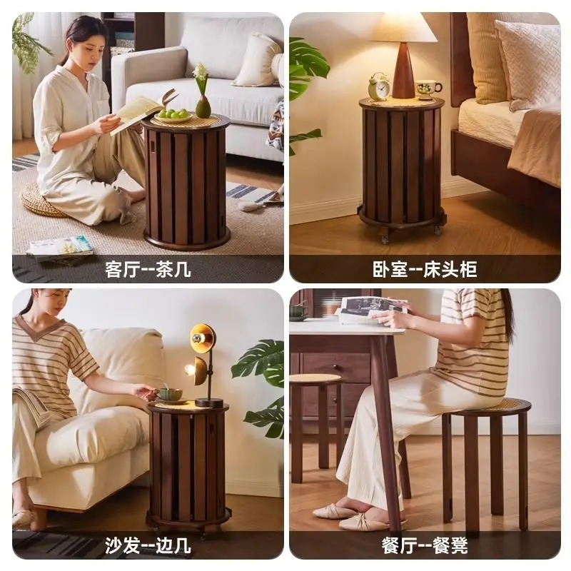 مقعد دائري منزلي قابل للتكديس من الخشب الصلب لغرفة المعيشة، طاولة طعام، مقعد تخزين خشبي