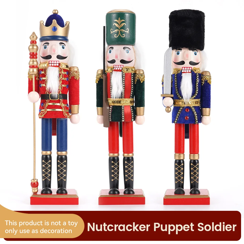 38CM Nutcracker Miniature Wooden Nutcracker Puppet Ornament Desktop Decoration Cartoon Walnut Soldier Christmas Home Decoration