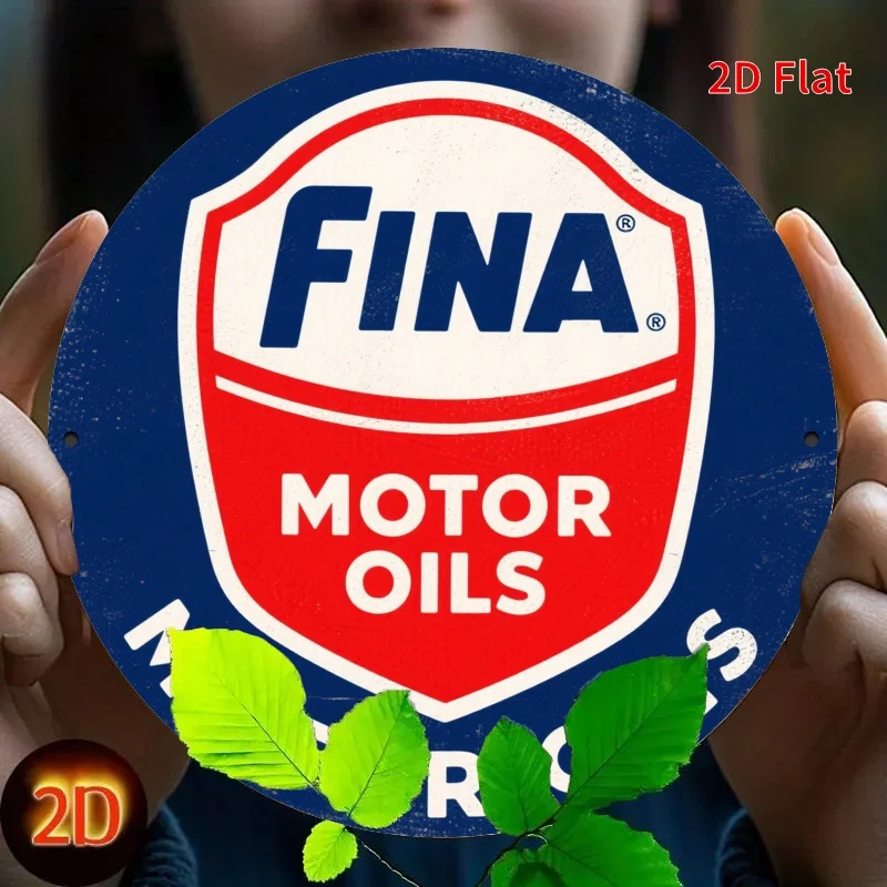 2D Metal Sign FINA Motor Oils Vintage Retro Gas Oil Company Shield Logo Tin Wall Art Garage Man Cave Decor