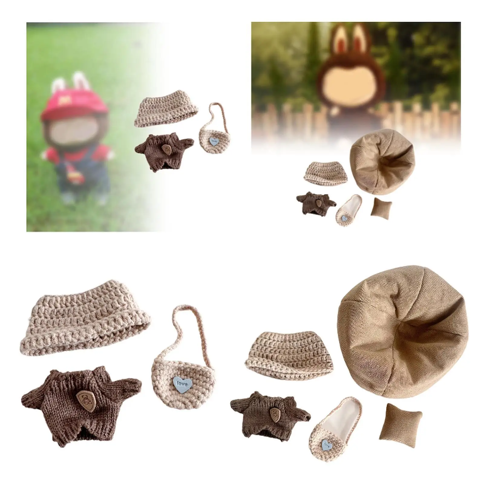 15cm Plush Doll Clothes Costumes DIY Photo Props Soft Stylish Doll Accessories Set Cartoon Doll Outifits Doll Sweater with Hat