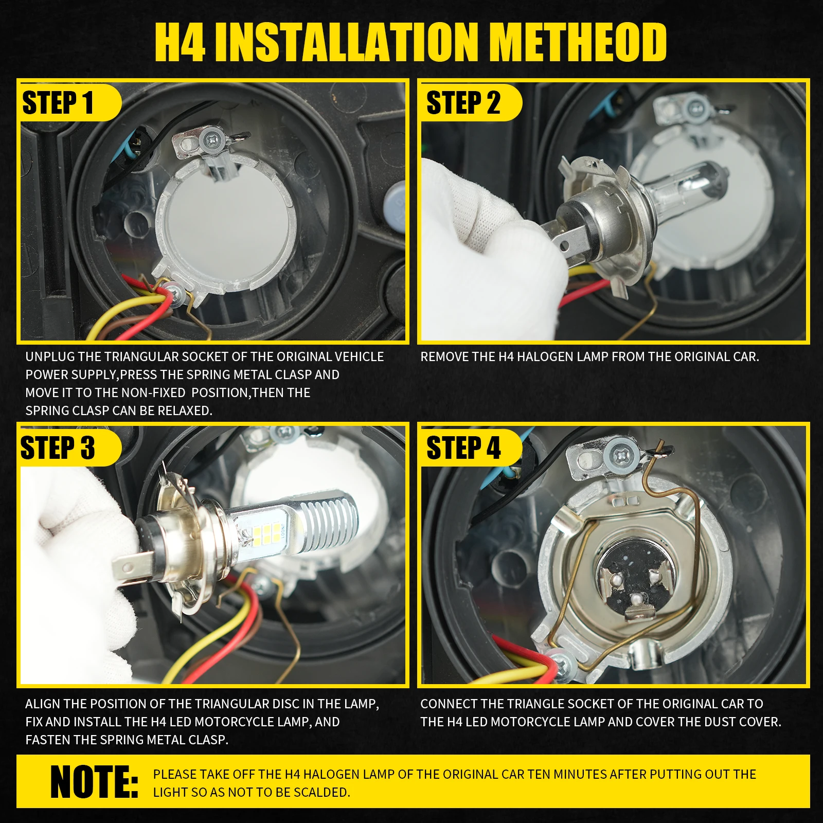 New 1pcs H4 LED Moto Light Hi-Lo Beam Light Lamp Bulb Motorcycle Led Headlight 6000K 12V 1530 COB Chips IP68 BA20D LED Bulb