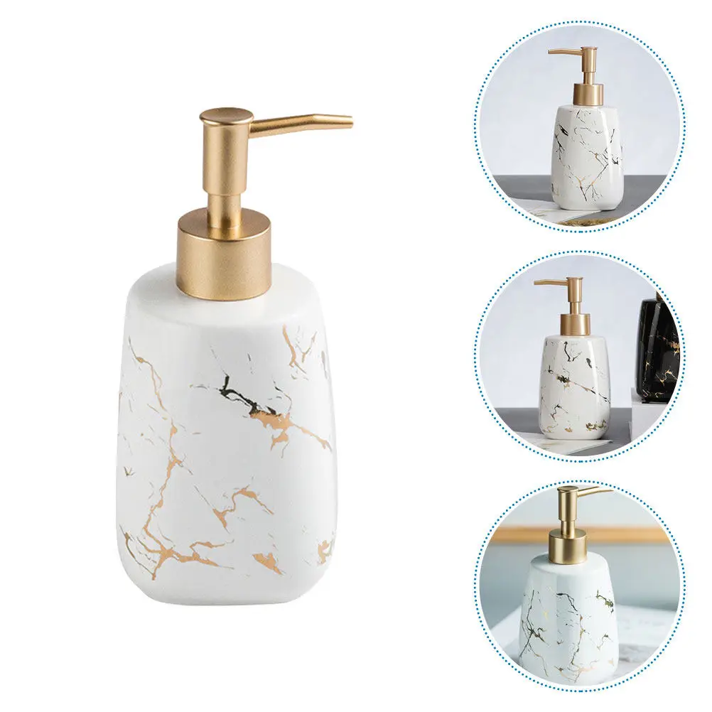Ceramic Soap Dispenser with Sturdy Base, Rust-Resistant Pump, Refillable Liquid Bottle for Bathroom & Kitchen