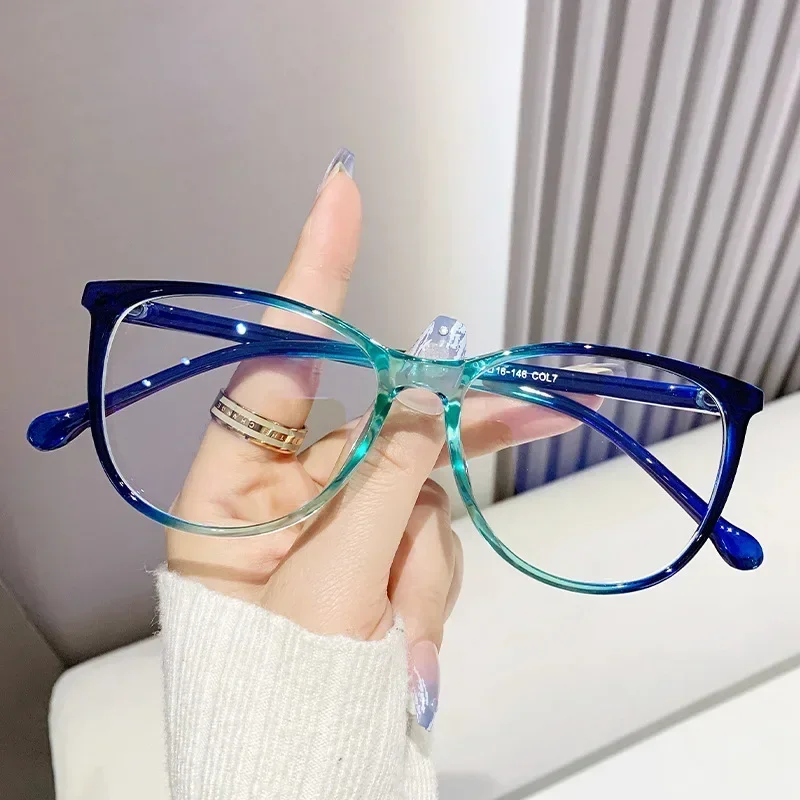 Fashion Cat Eye Gradient Plain Eyeglasses Trending Blue Light Blocking Optical Glasses for Women Men Ultralight TR90 Eyewear