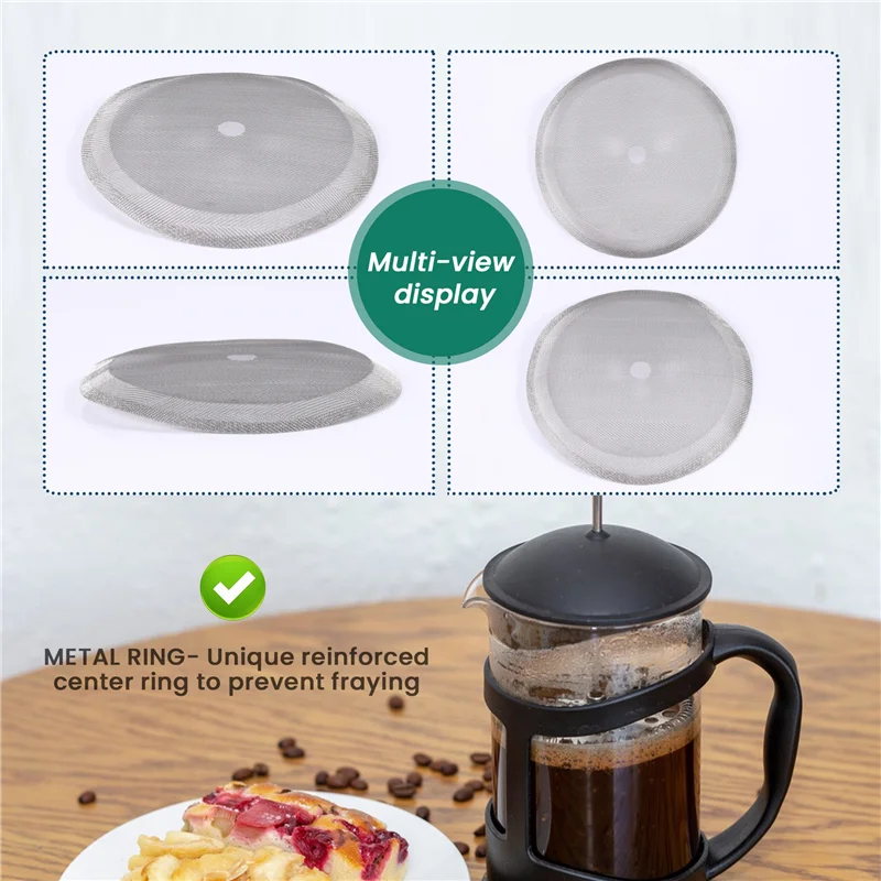 A05E-2 عبوات من فلاتر استبدال الصحافة الفرنسية، شاشة شبكية مثالية للضغط الفرنسي 34 أونصة، 8 أكواب