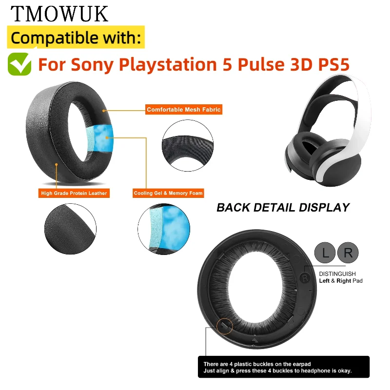 

Ear Pads For Sony Playstation 5 Pulse 3D PS5 Headphones Replacement Soft Foam Cushion Sponge Pad Leather Earmuffs TMOWUK