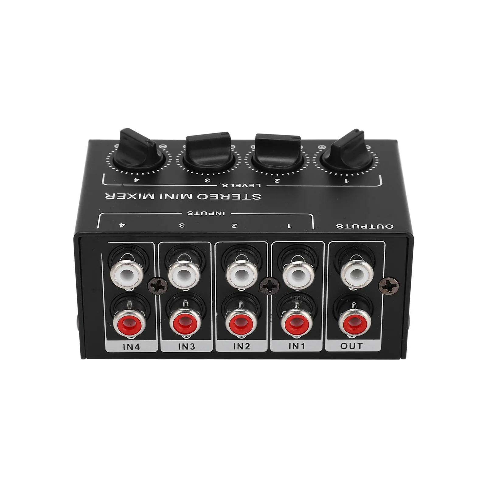 4 Channel Passive Stereo Mixer Audio Mixing Equipment With 100k Ohm Potentiometers Iron Body For Home Desktop DJ Use view 3